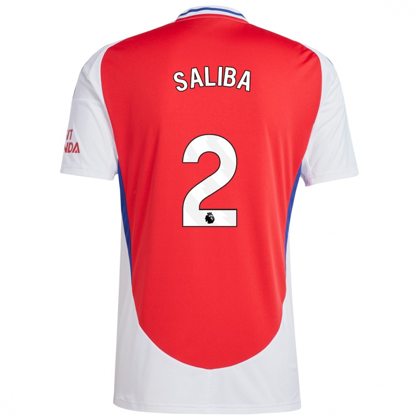 Kids Football William Saliba #2 Red White Home Jersey 2024/25 T-Shirt Nz