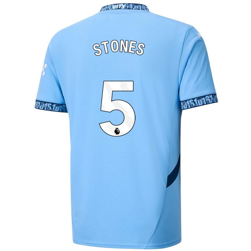 Kids Football John Stones #5 Navy Blue Home Jersey 2024/25 T-Shirt Nz