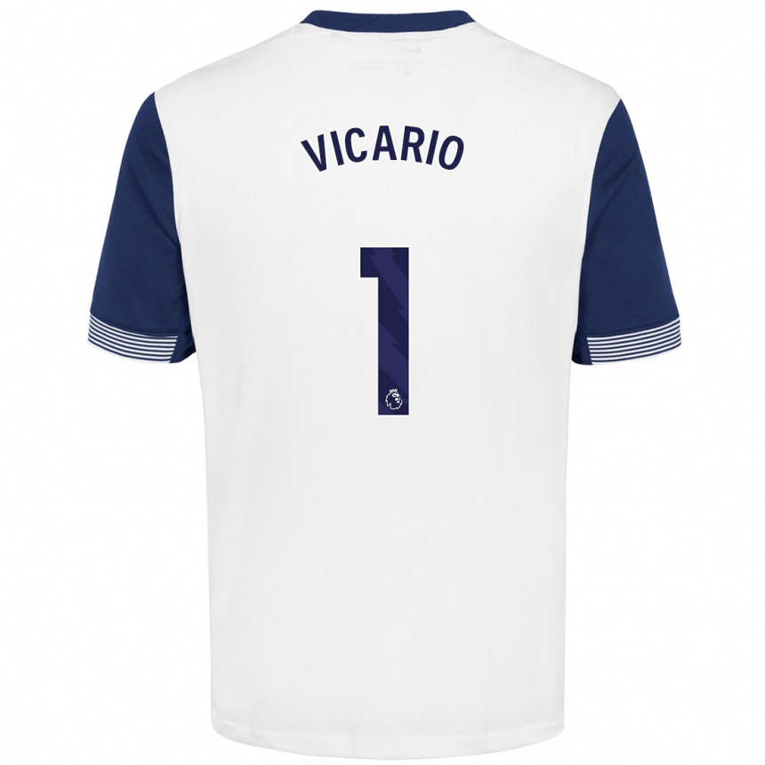 Kids Football Guglielmo Vicario #1 White Blue Home Jersey 2024/25 T-Shirt Nz