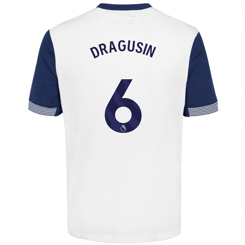 Kids Football Radu Drăgușin #6 White Blue Home Jersey 2024/25 T-Shirt Nz