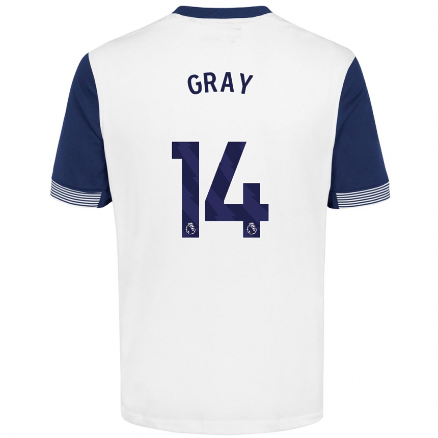 Kids Football Archie Gray #14 White Blue Home Jersey 2024/25 T-Shirt Nz