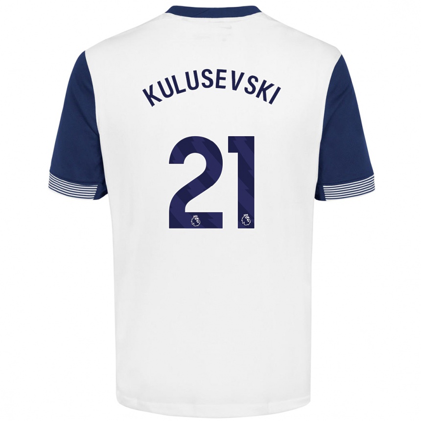 Kids Football Dejan Kulusevski #21 White Blue Home Jersey 2024/25 T-Shirt Nz