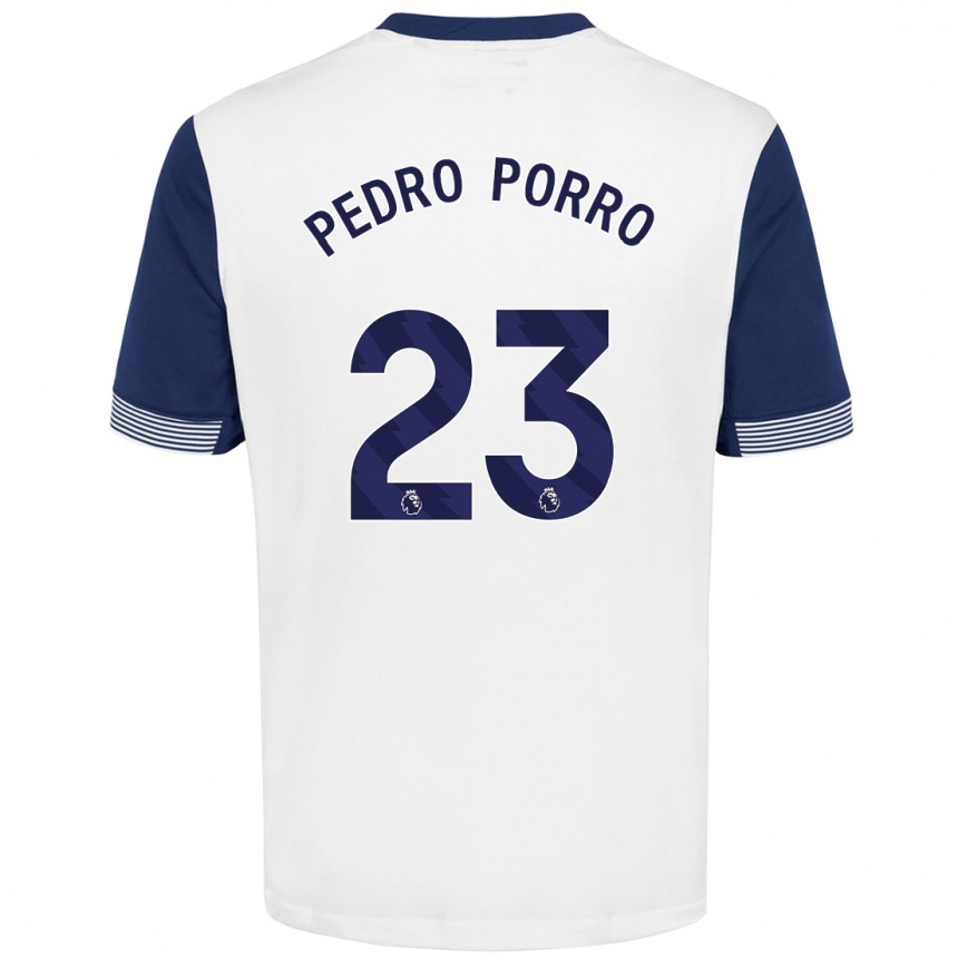 Kids Football Pedro Porro #23 White Blue Home Jersey 2024/25 T-Shirt Nz