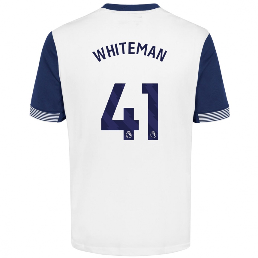 Kids Football Alfie Whiteman #41 White Blue Home Jersey 2024/25 T-Shirt Nz