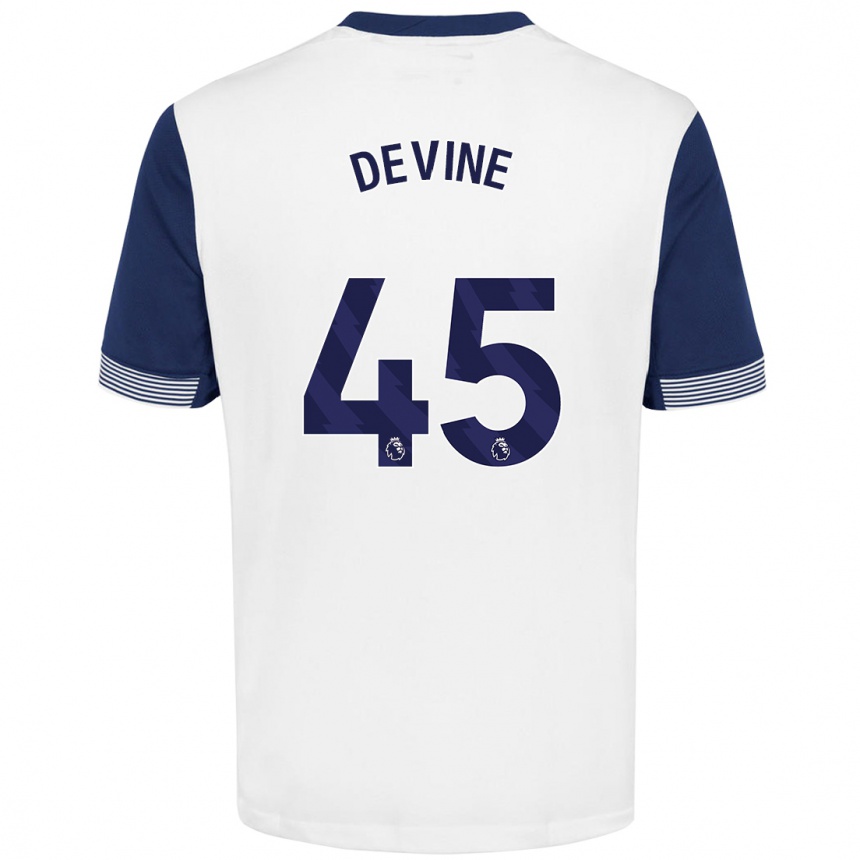 Kids Football Alfie Devine #45 White Blue Home Jersey 2024/25 T-Shirt Nz