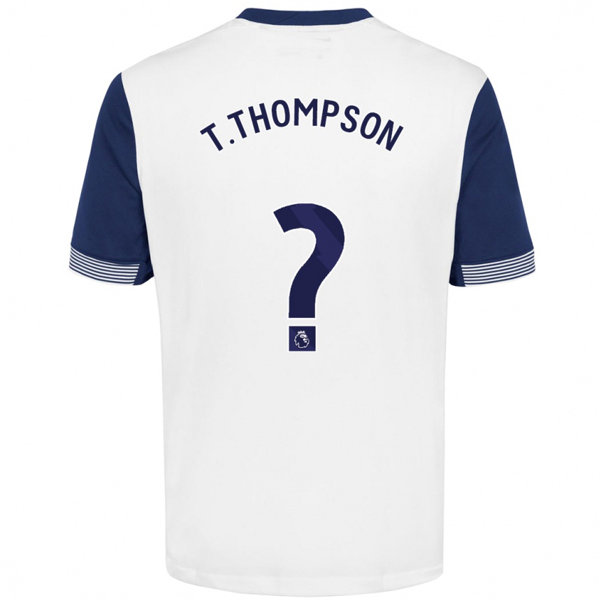 Kids Football Tynan Thompson #0 White Blue Home Jersey 2024/25 T-Shirt Nz