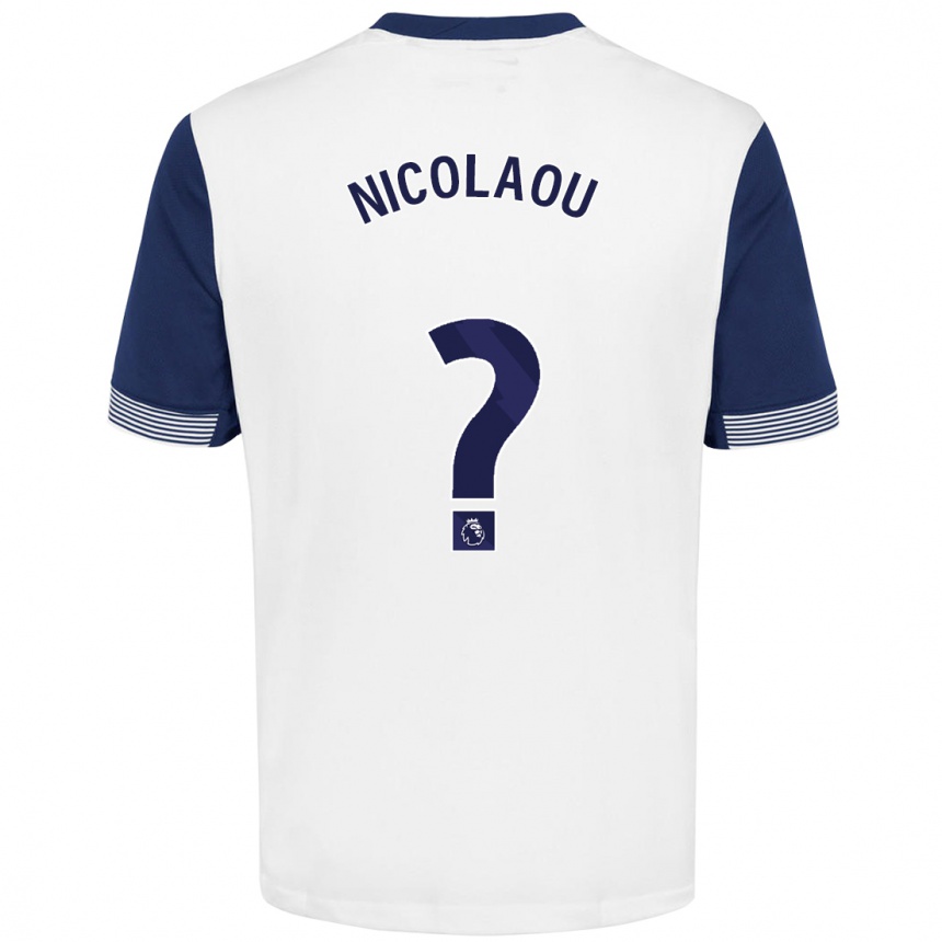 Kids Football Shakil Nicolaou #0 White Blue Home Jersey 2024/25 T-Shirt Nz