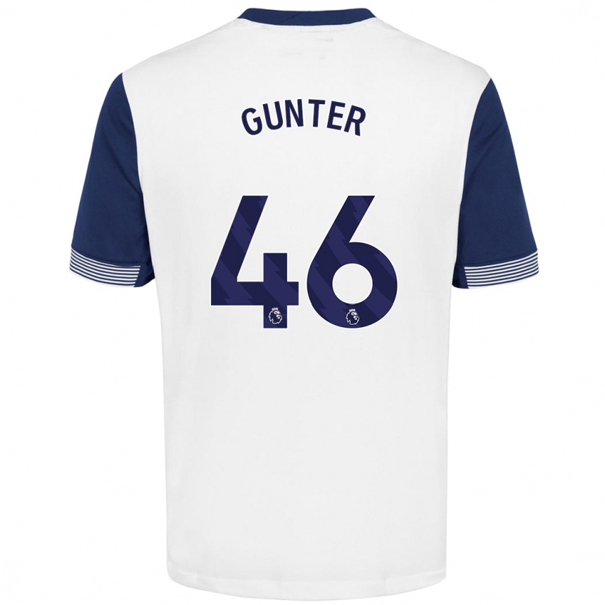 Kids Football Luca Gunter #46 White Blue Home Jersey 2024/25 T-Shirt Nz