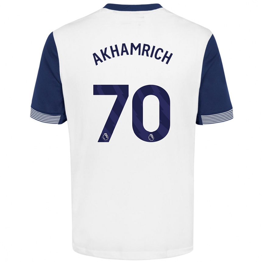 Kids Football Yusuf Akhamrich #70 White Blue Home Jersey 2024/25 T-Shirt Nz