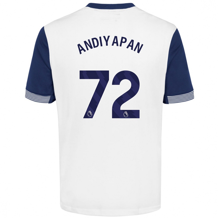 Kids Football William Andiyapan #72 White Blue Home Jersey 2024/25 T-Shirt Nz