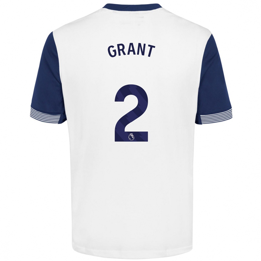 Kids Football Charlotte Grant #2 White Blue Home Jersey 2024/25 T-Shirt Nz