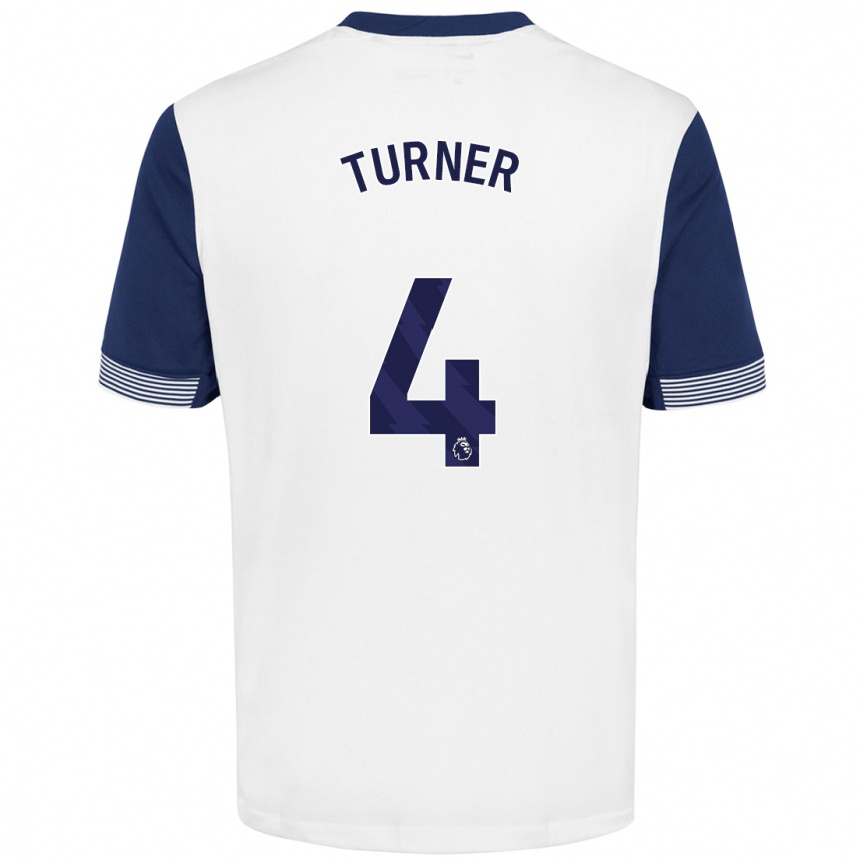 Kids Football Amy Turner #4 White Blue Home Jersey 2024/25 T-Shirt Nz