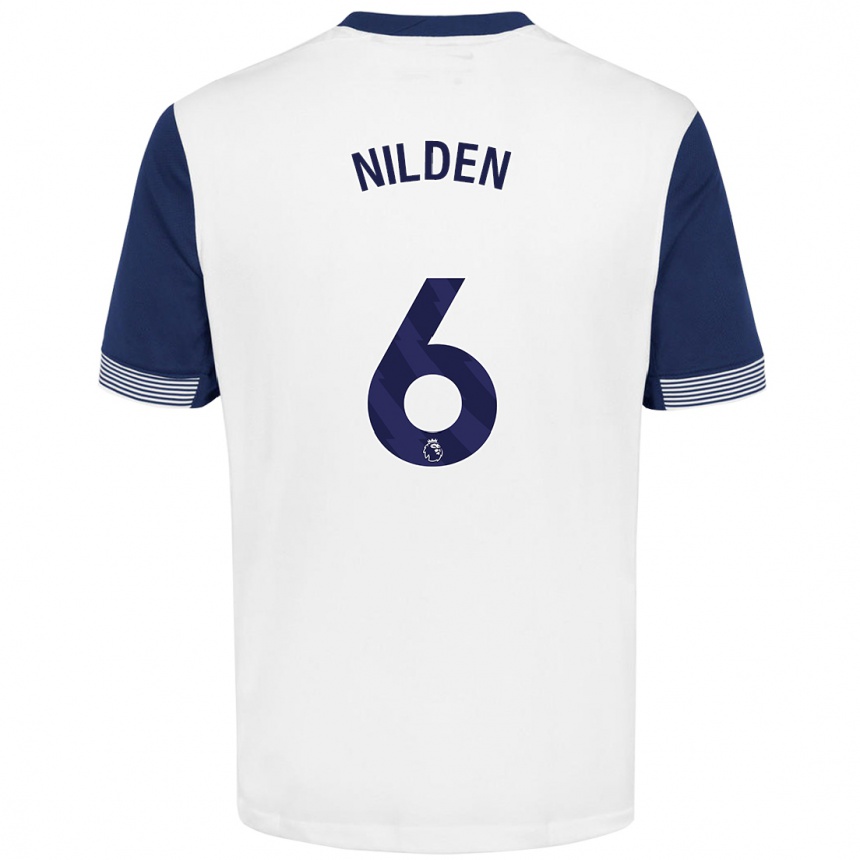 Kids Football Amanda Nildén #6 White Blue Home Jersey 2024/25 T-Shirt Nz