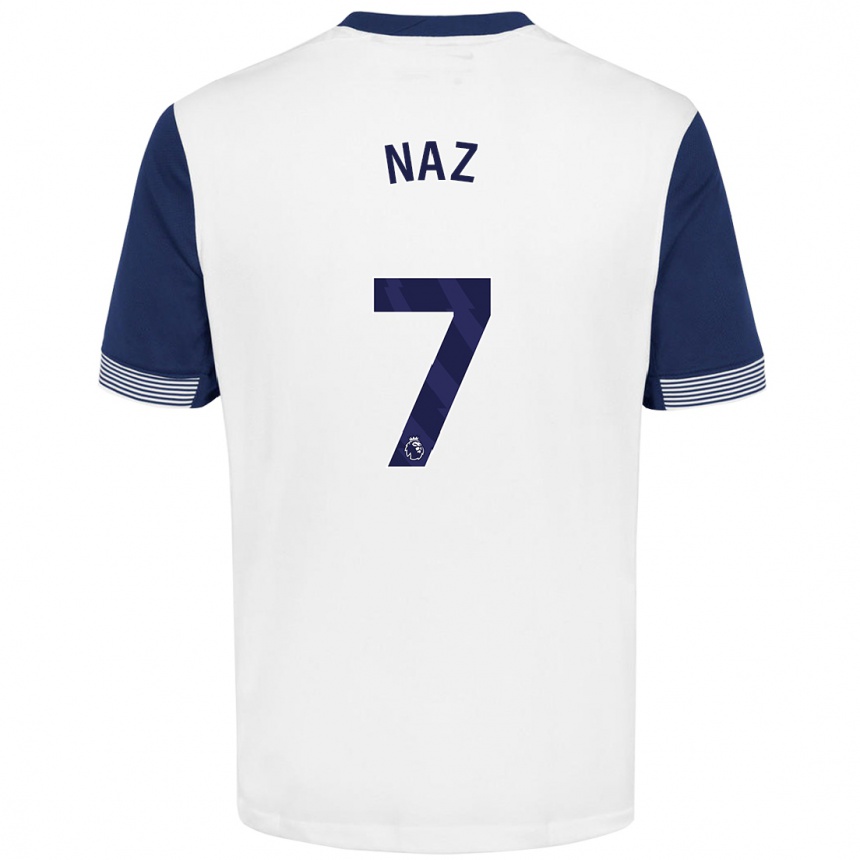 Kids Football Jessica Naz #7 White Blue Home Jersey 2024/25 T-Shirt Nz