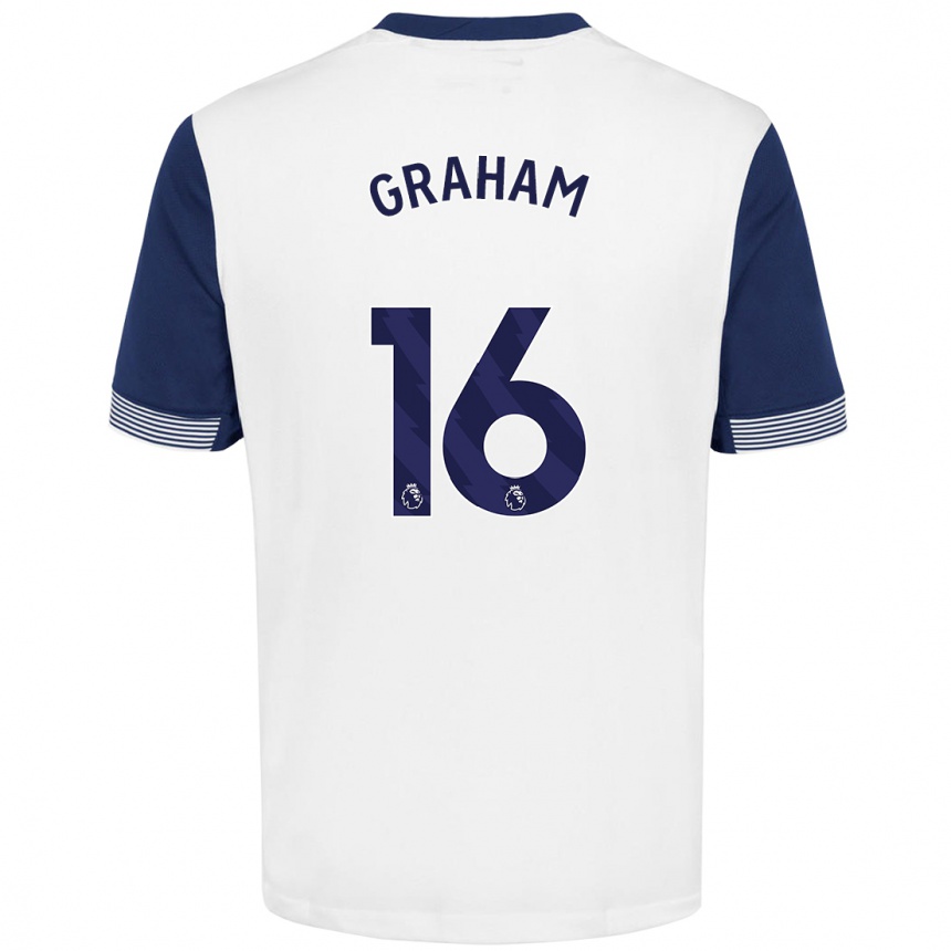 Kids Football Kit Graham #16 White Blue Home Jersey 2024/25 T-Shirt Nz