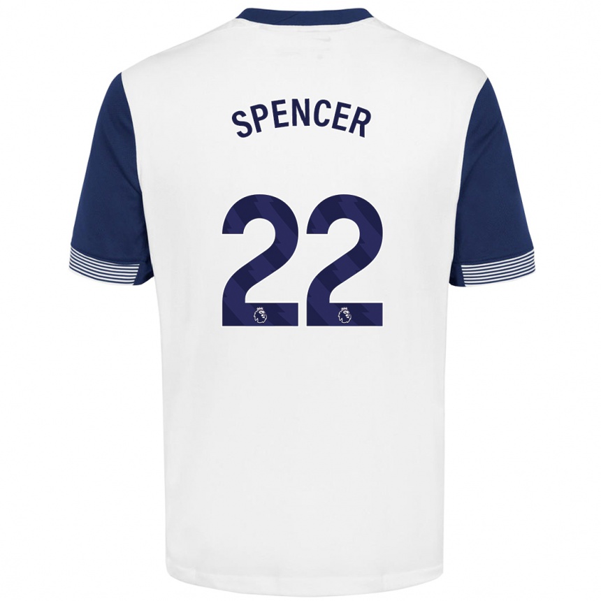 Kids Football Rebecca Spencer #22 White Blue Home Jersey 2024/25 T-Shirt Nz