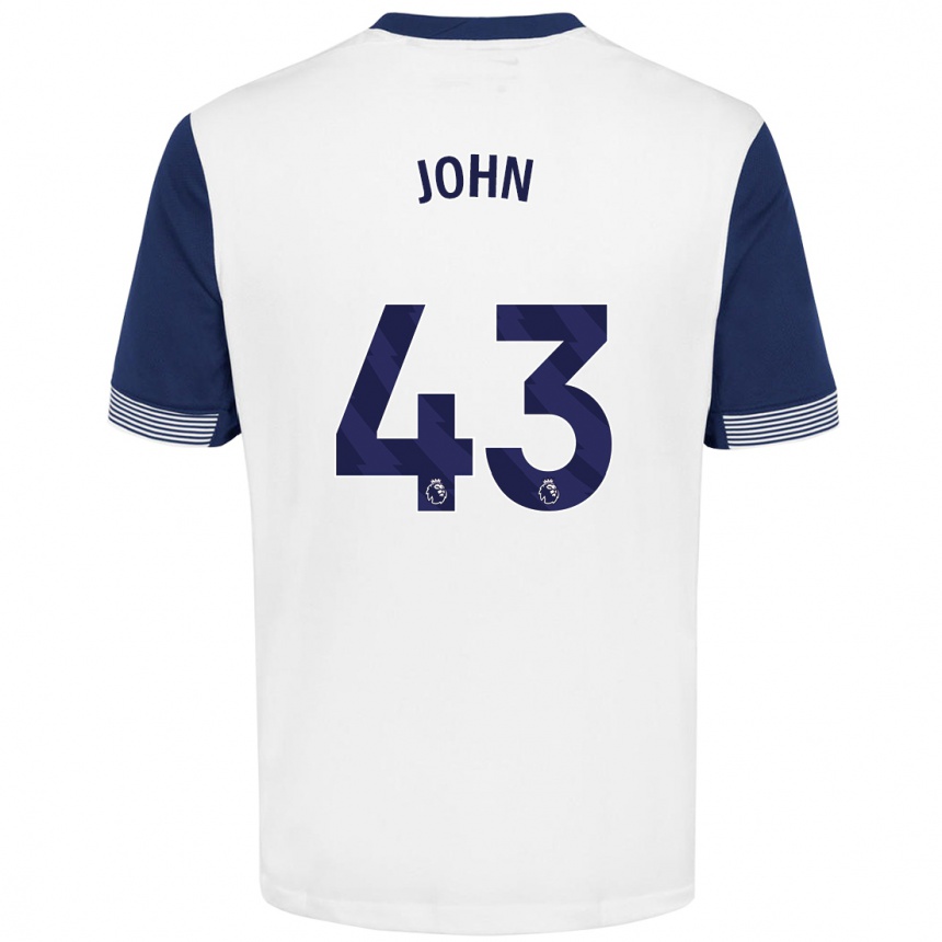 Kids Football Nile John #43 White Blue Home Jersey 2024/25 T-Shirt Nz