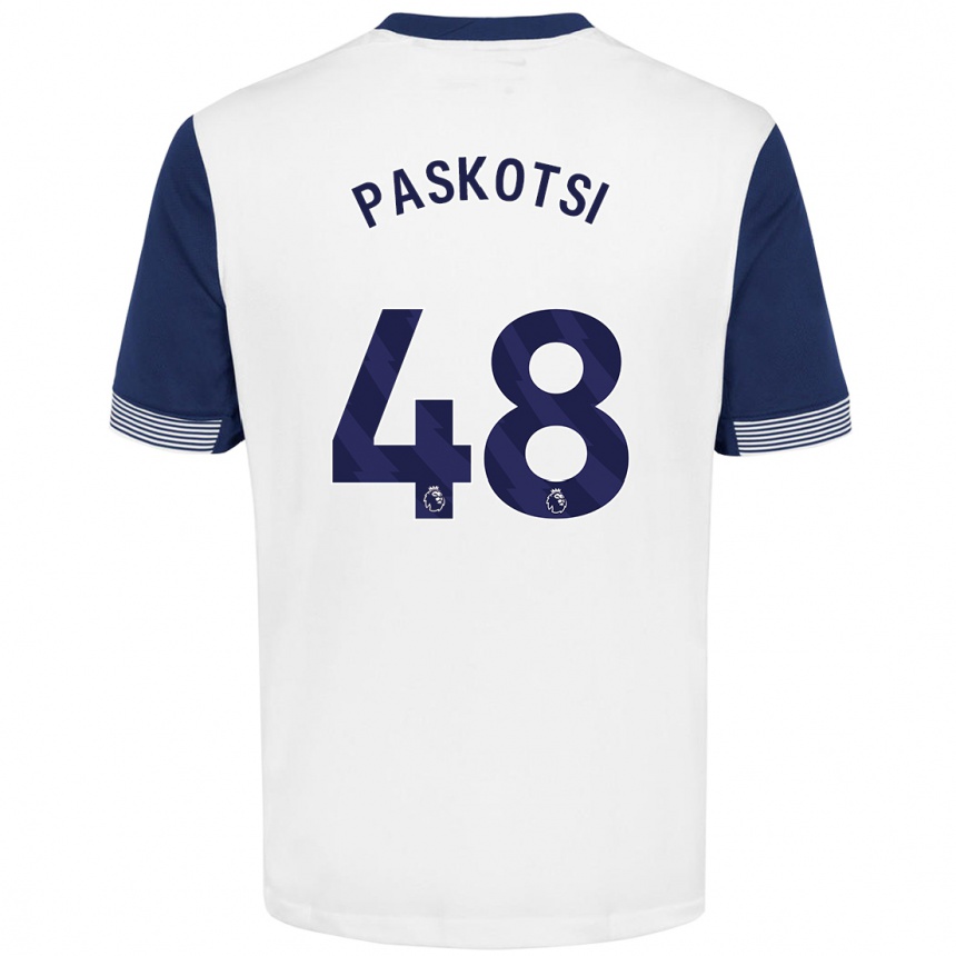 Kids Football Maksim Paskotsi #48 White Blue Home Jersey 2024/25 T-Shirt Nz