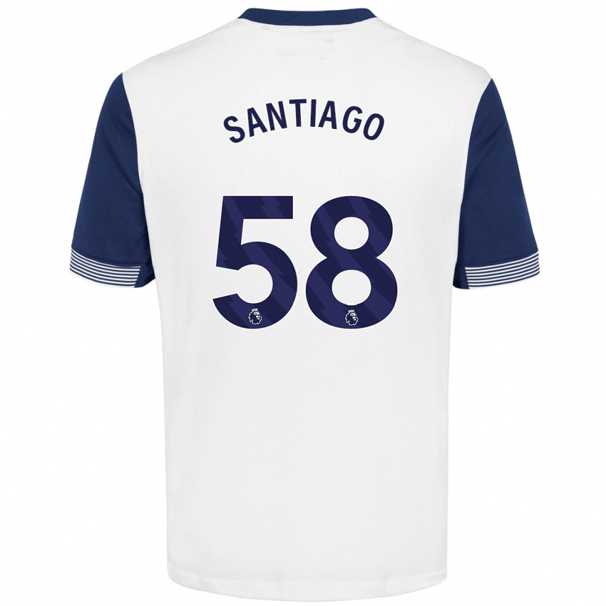 Kids Football Yago Santiago #58 White Blue Home Jersey 2024/25 T-Shirt Nz