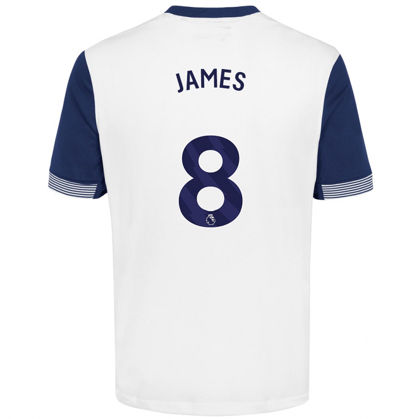 Kids Football Angharad James #8 White Blue Home Jersey 2024/25 T-Shirt Nz