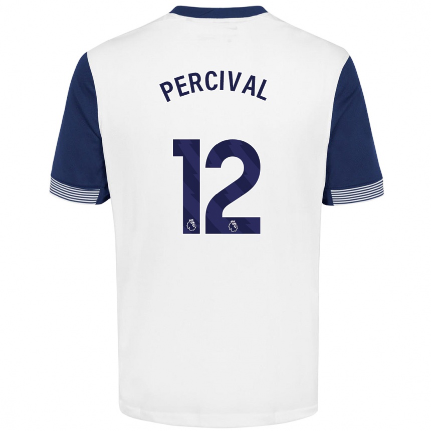 Kids Football Ria Percival #12 White Blue Home Jersey 2024/25 T-Shirt Nz