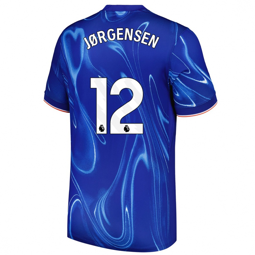 Kids Football Filip Jørgensen #12 Blue White Home Jersey 2024/25 T-Shirt Nz