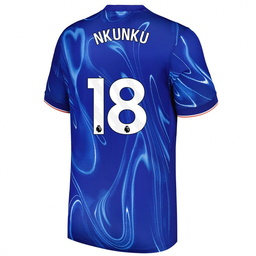 Kids Football Christopher Nkunku #18 Blue White Home Jersey 2024/25 T-Shirt Nz