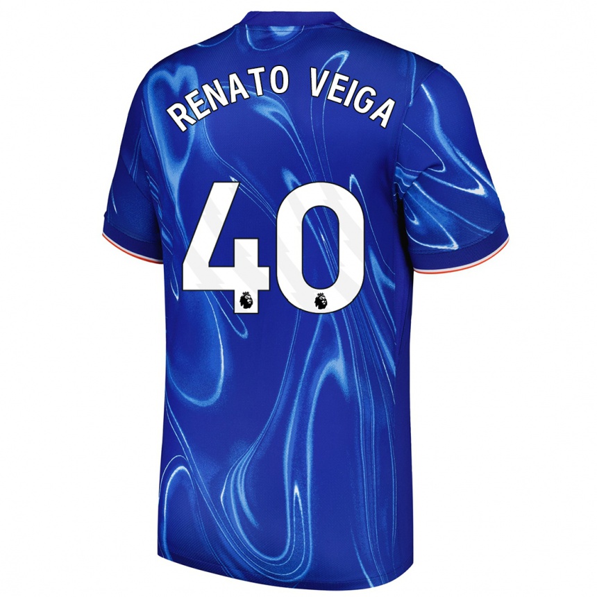 Kids Football Renato Veiga #40 Blue White Home Jersey 2024/25 T-Shirt Nz