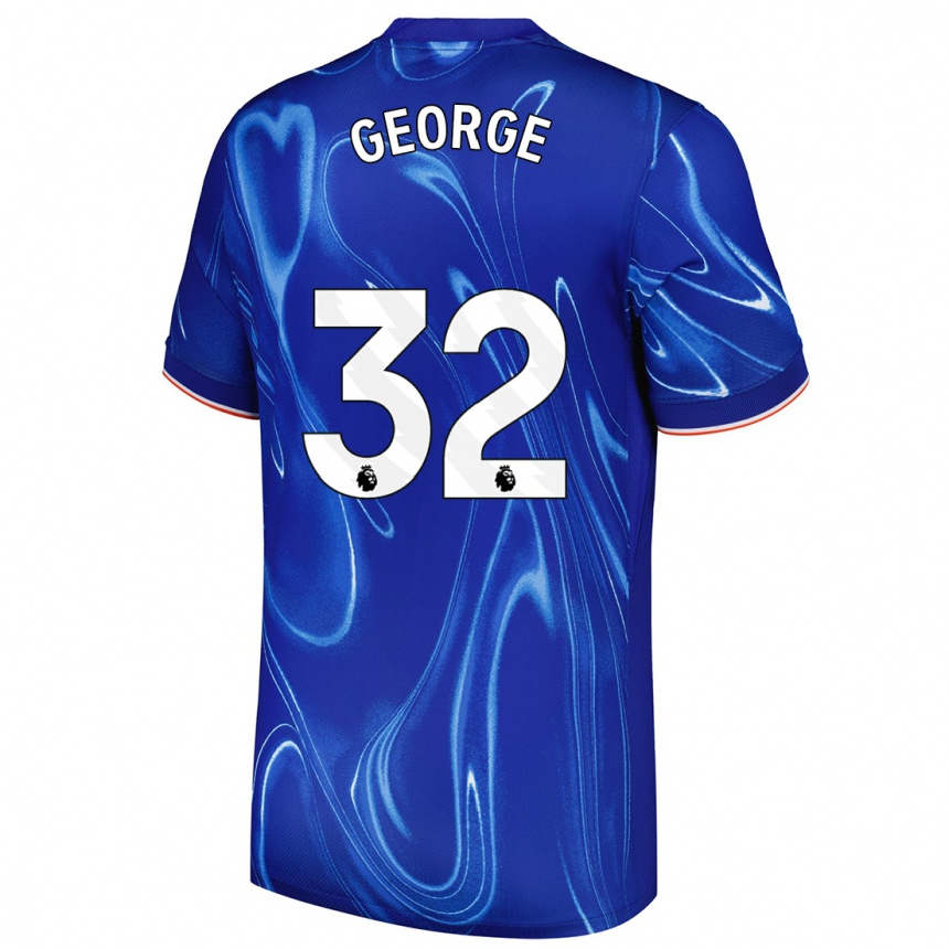 Kids Football Tyrique George #32 Blue White Home Jersey 2024/25 T-Shirt Nz