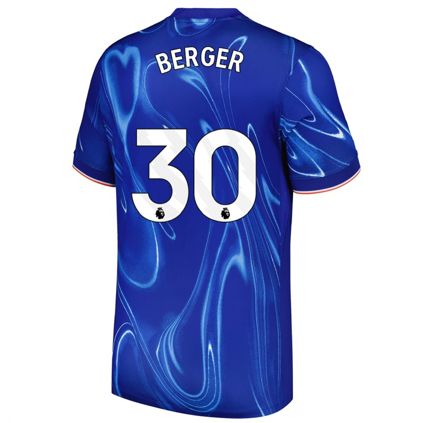 Kids Football Ann-Katrin Berger #30 Blue White Home Jersey 2024/25 T-Shirt Nz