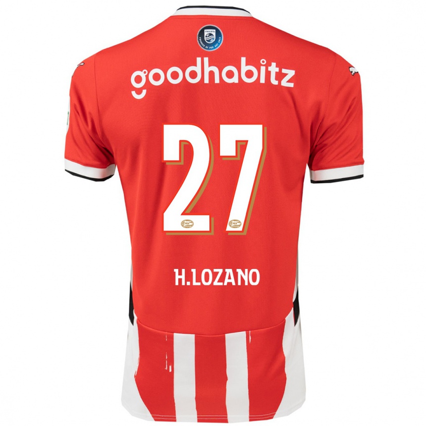 Kids Football Hirving Lozano #27 Red White Home Jersey 2024/25 T-Shirt Nz