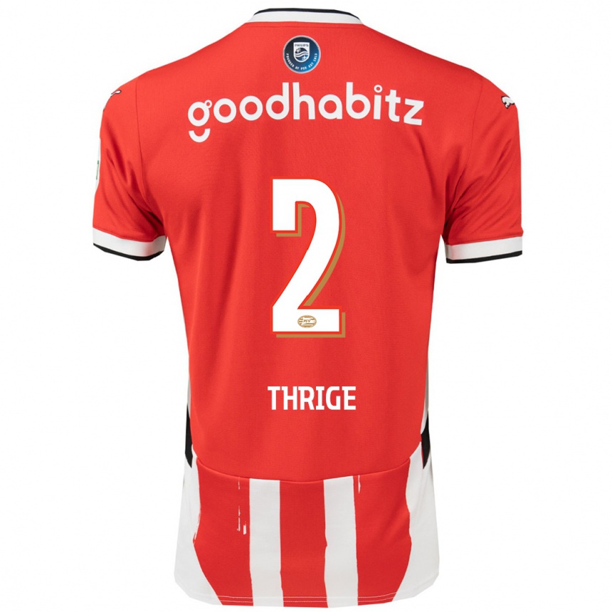 Kids Football Sara Thrige #2 Red White Home Jersey 2024/25 T-Shirt Nz