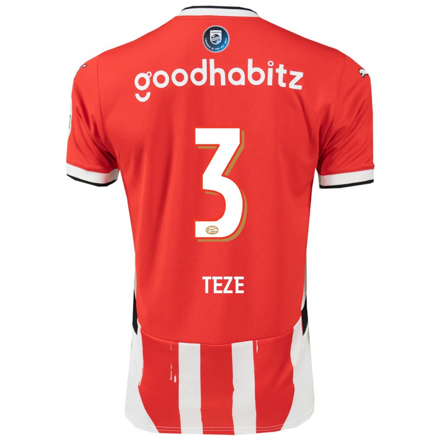 Kids Football Jordan Teze #3 Red White Home Jersey 2024/25 T-Shirt Nz