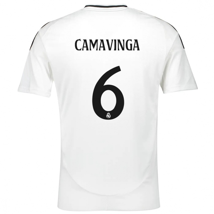 Kids Football Eduardo Camavinga #6 White Home Jersey 2024/25 T-Shirt Nz