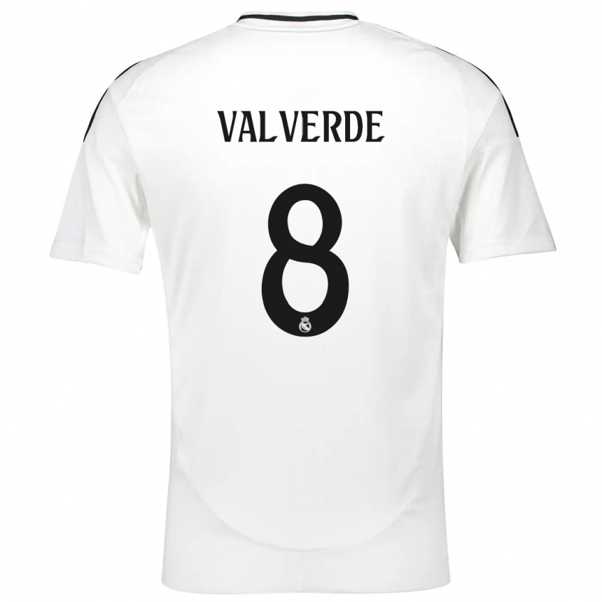 Kids Football Federico Valverde #8 White Home Jersey 2024/25 T-Shirt Nz