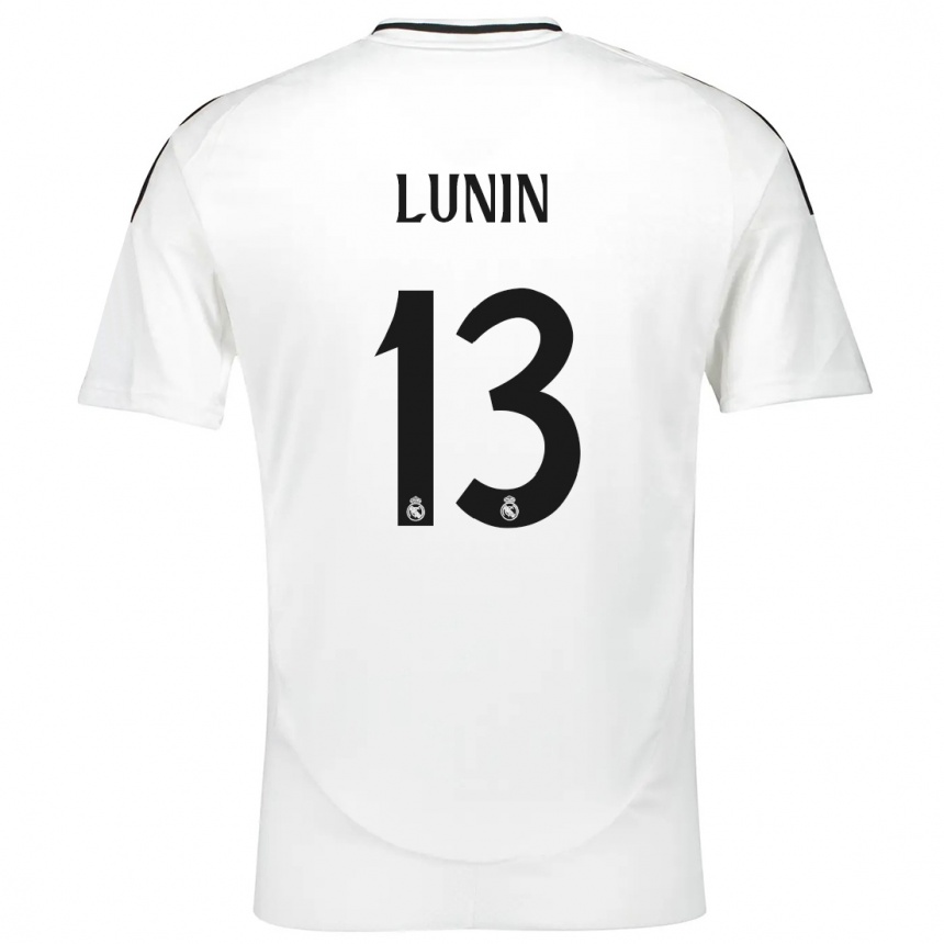 Kids Football Andriy Lunin #13 White Home Jersey 2024/25 T-Shirt Nz