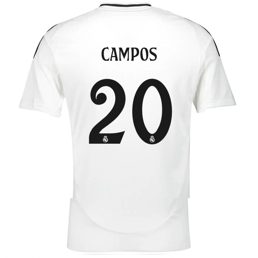 Kids Football Andrés Campos #20 White Home Jersey 2024/25 T-Shirt Nz