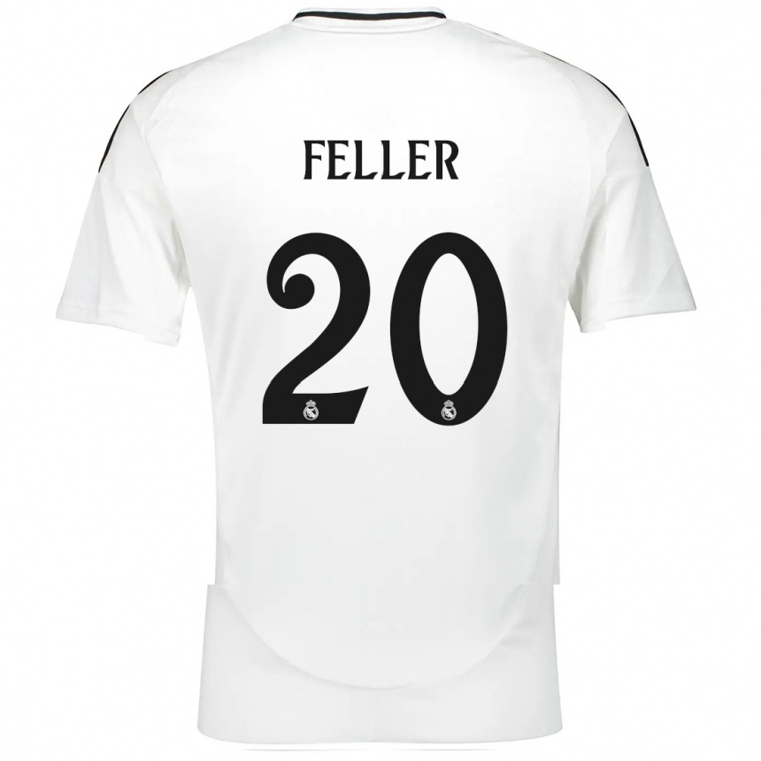 Kids Football Naomie Feller #20 White Home Jersey 2024/25 T-Shirt Nz