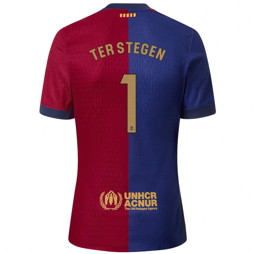 Kids Football Marc-Andre Ter Stegen #1 Blue Red Home Jersey 2024/25 T-Shirt Nz