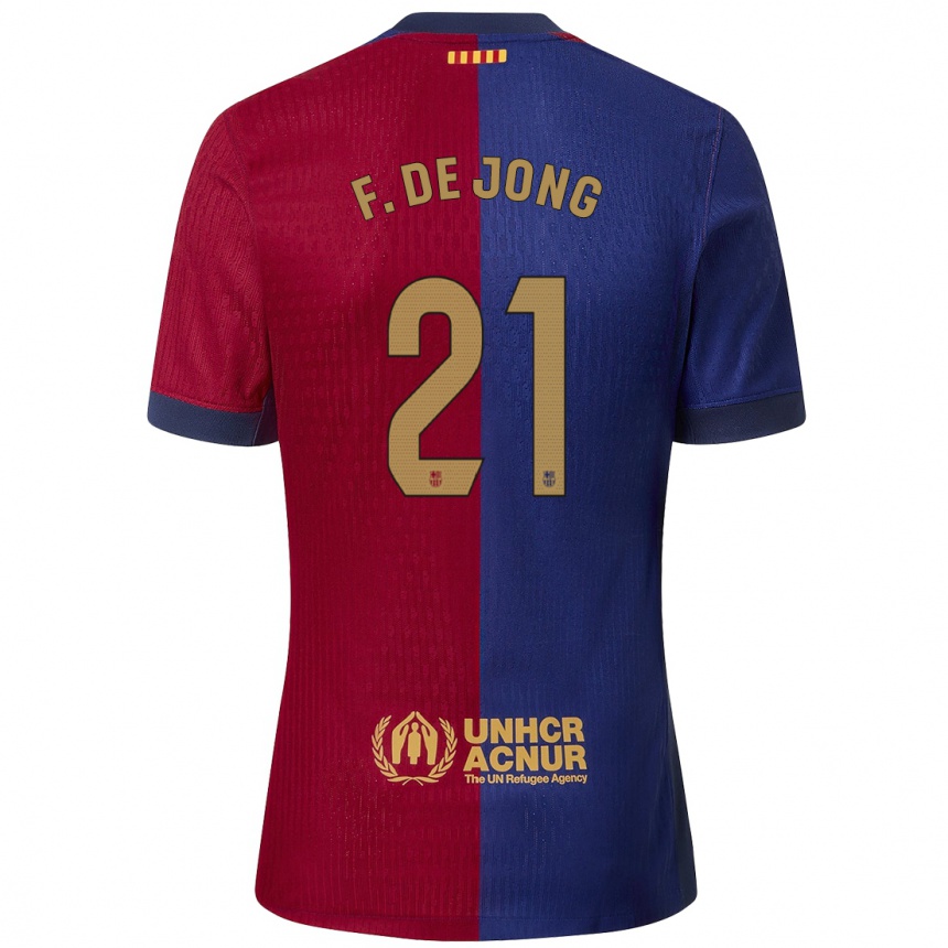 Kids Football Frenkie De Jong #21 Blue Red Home Jersey 2024/25 T-Shirt Nz