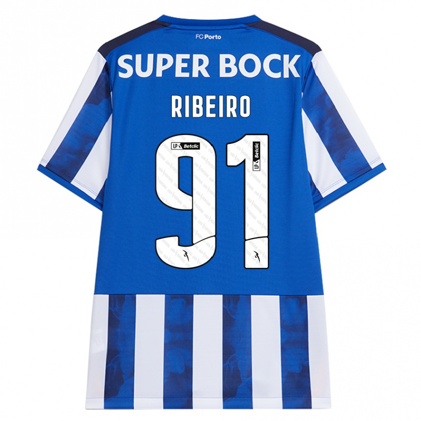 Kids Football Gonçalo Ribeiro #91 Blue White Home Jersey 2024/25 T-Shirt Nz