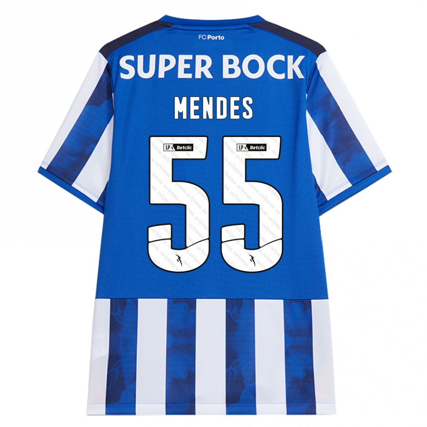 Kids Football João Mendes #55 Blue White Home Jersey 2024/25 T-Shirt Nz