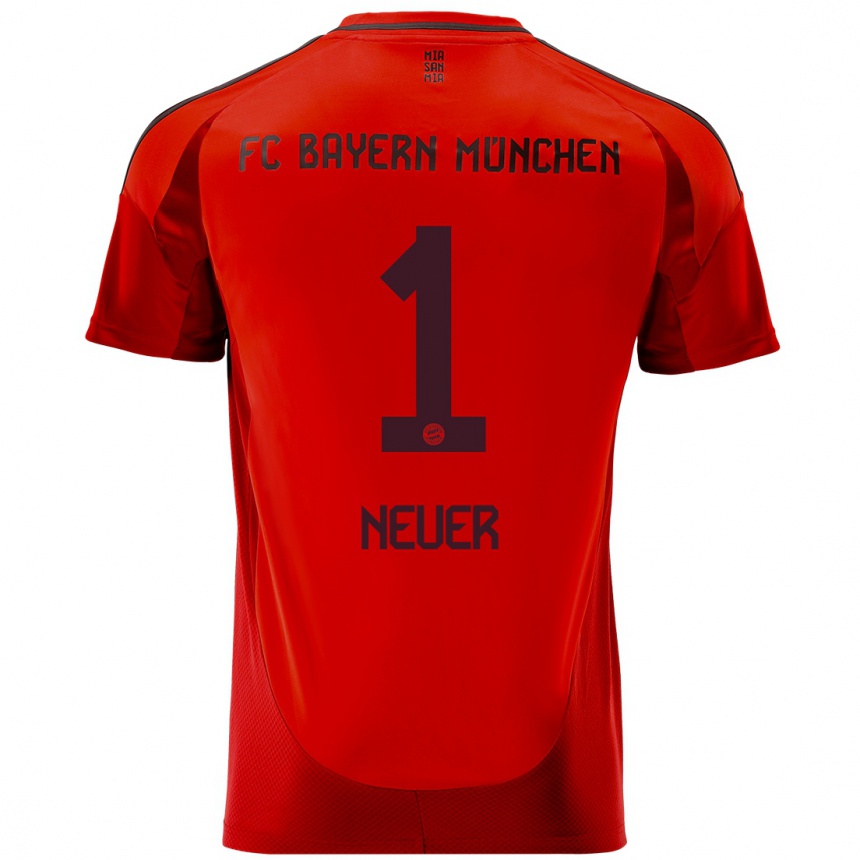 Kids Football Manuel Neuer #1 Red Home Jersey 2024/25 T-Shirt Nz