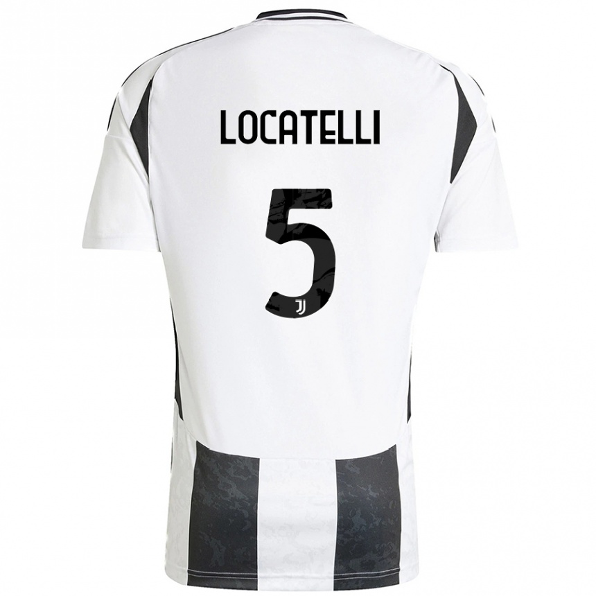 Kids Football Manuel Locatelli #5 White Black Home Jersey 2024/25 T-Shirt Nz