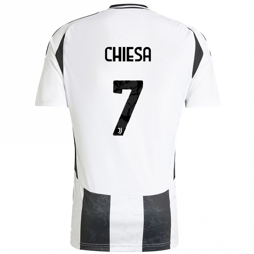 Kids Football Federico Chiesa #7 White Black Home Jersey 2024/25 T-Shirt Nz