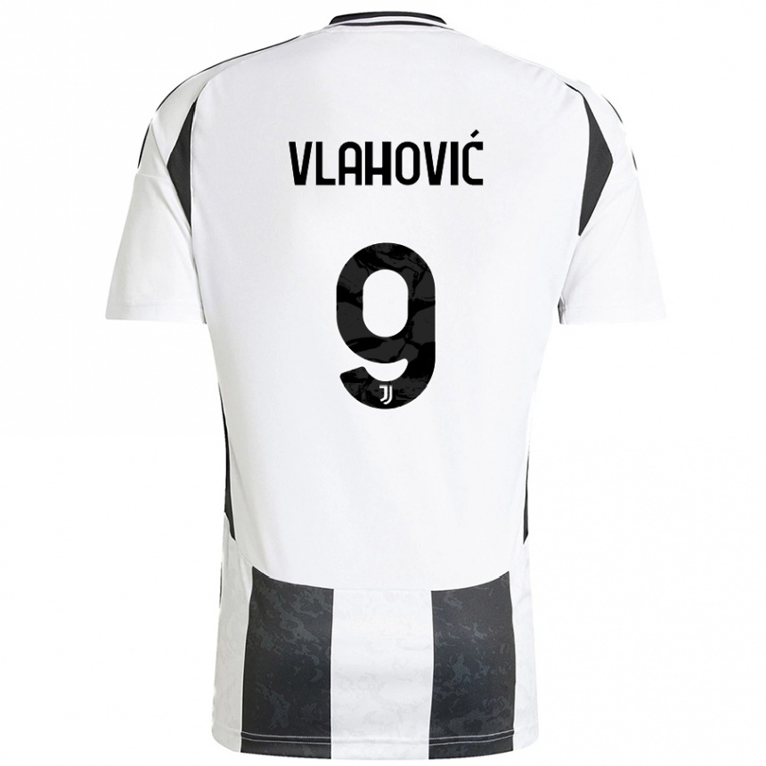 Kids Football Dusan Vlahovic #9 White Black Home Jersey 2024/25 T-Shirt Nz