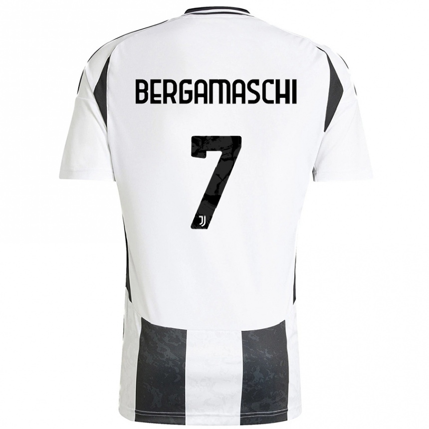 Kids Football Valentina Bergamaschi #7 White Black Home Jersey 2024/25 T-Shirt Nz