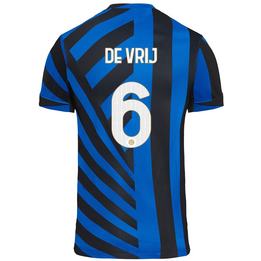 Kids Football Stefan De Vrij #6 Blue Black Home Jersey 2024/25 T-Shirt Nz