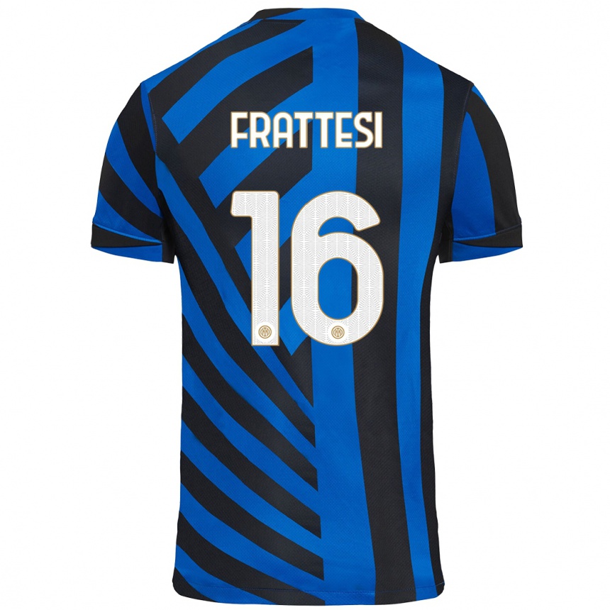 Kids Football Davide Frattesi #16 Blue Black Home Jersey 2024/25 T-Shirt Nz