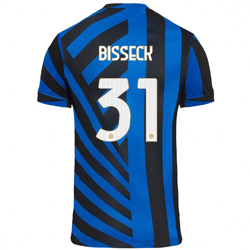 Kids Football Yann Bisseck #31 Blue Black Home Jersey 2024/25 T-Shirt Nz